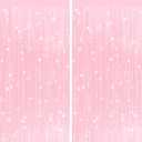 2Pack Pastel Pink Metallic Tinsel Foil Fringe Curtains, Pink Backdrop, Door Streamers Photo Booth Backdrop for Birthday Party, Tinsel Curtain Backdrop for Shower Bachelorette Xmas Party Decorations