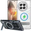 for OnePlus 13 Case Clear Compatible with MagSafe, Built-in Flat Metal Kickstand & Strong Magnetic, Thicken Bumper Frame Military Grade Protection, Anti-Yellowing Phone Cover for One Plus 13