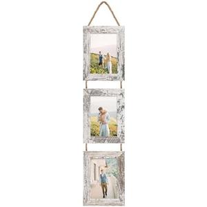 Lavezee 4x6 Picture Frames Collage Distressed White, 3 Opening 4 x 6 Hanging Picture Frames Vertical for 4 by 6 Inch Photos for Wall