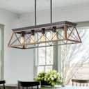 Farmhouse Kitchen Island Lighting, 5-Light Dining Room Light Fixtures, 31.5" Rectangular Chandeliers, Rustic Pendant Light Fixtures for Kitchen, Pool Table Lights, Walnutcolor
