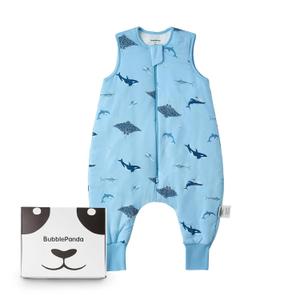 BubblePanda Rayon Made from Bamboo Toddler Sleep Sack with Feet 12-24 Months 1.0 Tog Ultra Soft Toddler Sleeping Sack 1t-2t Sleep Bag Walker Quilted Wearable Blanket with Legs 2-Way Zipper Lightweight (Shark)
