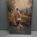 Framed Jesus and Lamb Canvas Wall Art,Jesus Leaves the 99 Sheep Picture,Vintage Christian Poster Print,Religious Artwork Wall Decor for Church Living Room Bedroom16x24in