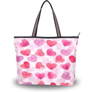 Tote Bag for Women with Zipper and Pockets,Polyester Tote Bag Pattern Tote Purse Women Handbag (Medium, Heart 1)