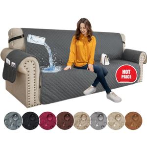 XINEAGE Quilted Sofa Cover Waterproof Couch Covers for 3 Cushion Couch, Super Soft Washable Slipcover with Pockets & Non-Slip Elastic Straps, Thick Furniture Protector (Sofa, Dark Grey) (Sofa 69"W, Dark Gray)