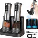 Electric Salt and Pepper Grinder Set,Stainless Steel Rechargeable Automatic Shakers with Easy-to-Carry Dual Charging Station,Adjustable Coarseness,LED Display,100ML Large Capacity,Ideal for Kitchen