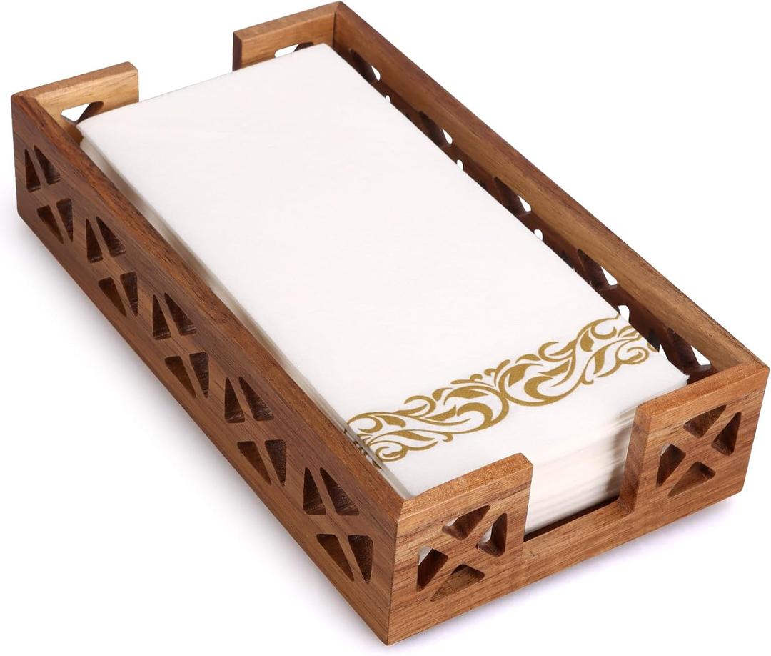 Acacia Wood Napkin Holder for Bathroom - Wooden Guest Towel Holder for Dining Table, Kitchen, Cocktail, Decor, Rustic Farmhouse, Bar, Party, Paper - Modern Disposable Hand Towel Holders, 9.5" X 5.5"