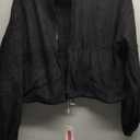 Cropped Fleece Winter Jacket for Women Cozy Sherpa Long Sleeve Coat with Secure Side Pockets (Medium, Black)