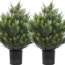 momoplant Cedar Artificial Bush, Faux Shrub, Topiary Artificial Cypress Tree, 2 Packs Fake Trees, Home Decor for Indoor and Outdoor, Faux Plants Outdoor, Artificial Greenery Set,24inch