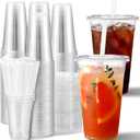 AOZITA 100 Pack - 24 oz Clear Plastic Cups with Lids and Straws, Sturdy & Food Safe Iced Coffee Cups with lids, Disposable Iced Coffee Cups for Cold Drinks