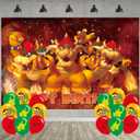 Bowser Birthday Party Decoration,Bowser Party Photo Background 5 x 3 FT and 18 Pcs Balloon,Merch Party Backdrop Supplies
