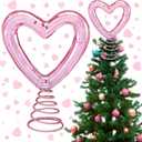 6.3" Valentine's Day Tree Topper Disco Sequin Treetop Glitter Heart Tree Topper Decoration with Spiral Base Valentine Love Ornament February Decor for Wedding Party Table Supplies (Pink)