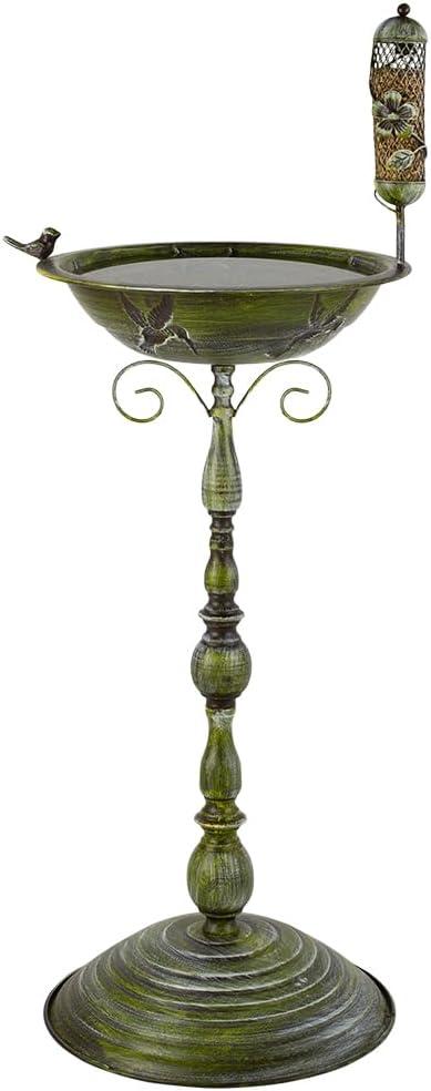 VEWOGARDEN 37 Inch Pedestal Bird Bath for Outside, Outdoor Metal Bird Bath and Feeder Combo for Garden Yard Patio Decoration, Green