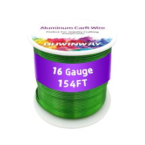 16Gauge Green Aluminum Crafts Wire 154FT, for Jewelry Crafting, Gemstone Metal Coiling, Sculpting, Armature, Jewelry Making Beading Floral Soft DIY Metal Craft Art Wires Colored and Soft