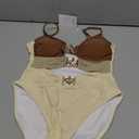 Eomenie One Piece Swimsuit for Women Cutout Monokini Sexy Bathing Suit Metal Swim Suit (Small, Brown and Beige)