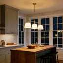 40" Linear Chandeliers with Linen Drum Shades, 3-Light Antique Brass Kitchen Island Lighting, Gold Linear Light Fixture for Kitchen Restaurant Over Table