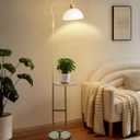 Lightdot 68IN Floor Lamp with Table, Mid Century Modern Standing Lamps Storage Shelf Floor Lamps with Bulbs Included, Gold Pole End Table with White Acrylic Lampshade for Living Room, Bedroom, Office