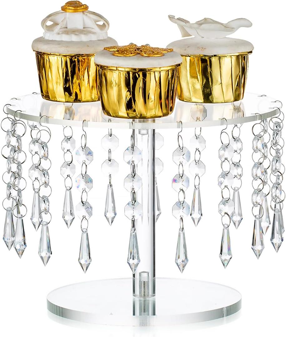 NUPTIO Cupcake Stand Acrylic Small: Clear Cake Stands for Afternoon Tea 8.2in Diameter Dessert Display Tray with Crystal Chandelier for Wedding Birthday Party Baby Shower Graduation Decorations