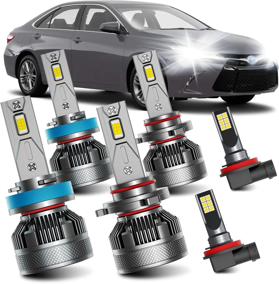 AWALITED Fits for 2007-2018 Toyota Camry High Low Beam Fog Lights Bulbs Combo, 6000K White Plug-and-Play Super Bright Light Bulbs, Pack of 6