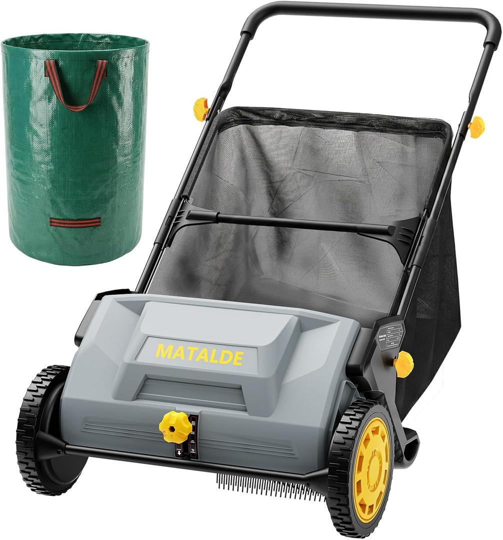 21" Push Lawn Sweeper with 26G Hopper Bag,53G Leaf Bag,Light Gray