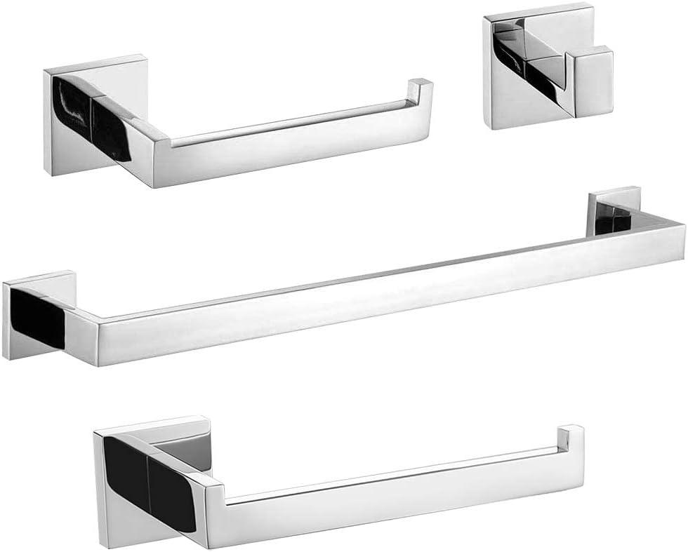 TURS Bathroom Accessories 4-Pieces Bathroom Hardware Set Polished Chrome Towel Bar Set Stainless Steel Towel Holder Set