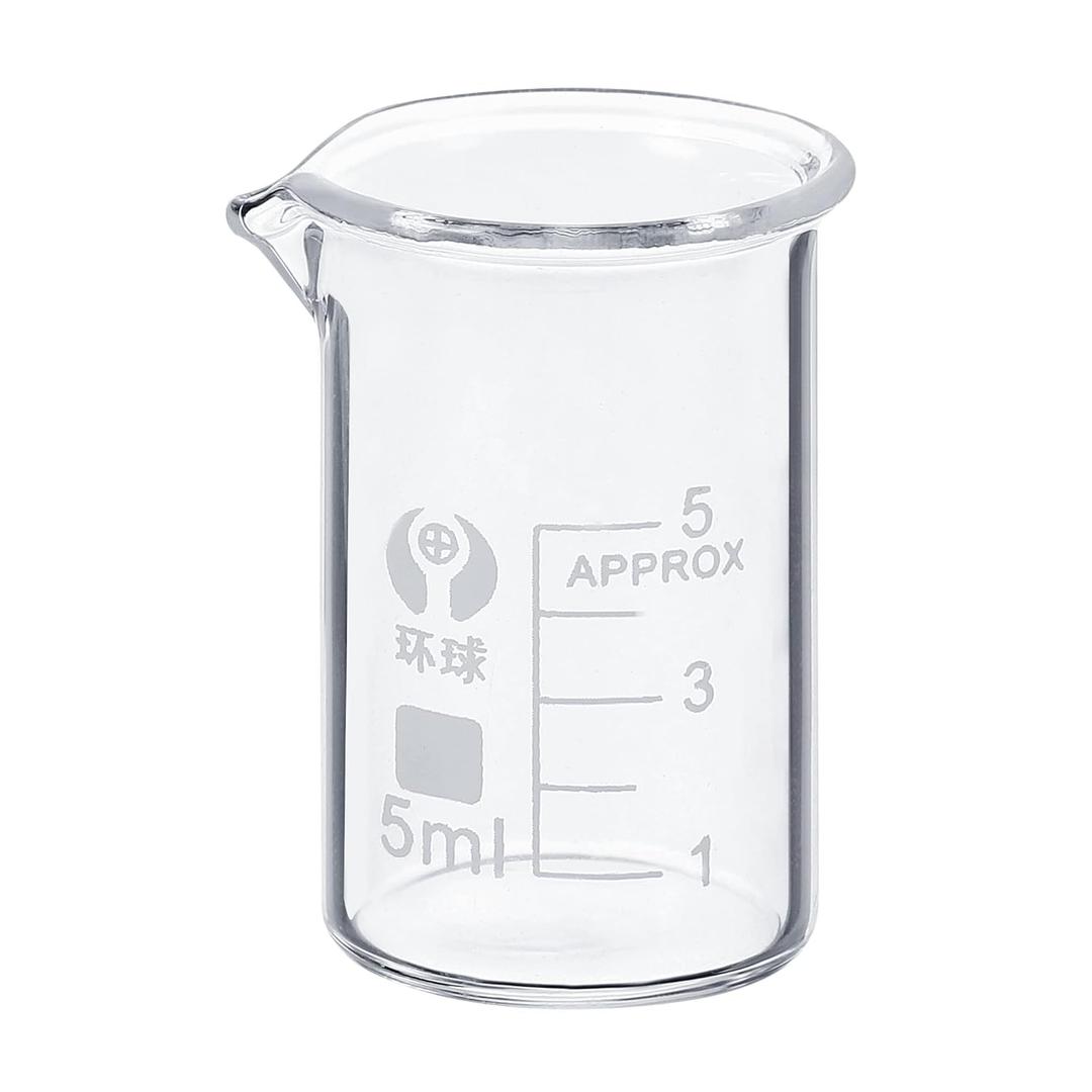 PATIKIL 5ml Low Form Glass Beaker, 3.3 Borosilicate Glass Graduated Printed Scale Measuring Cups with Spout for Kitchen Lab Liquids Transit Boiling