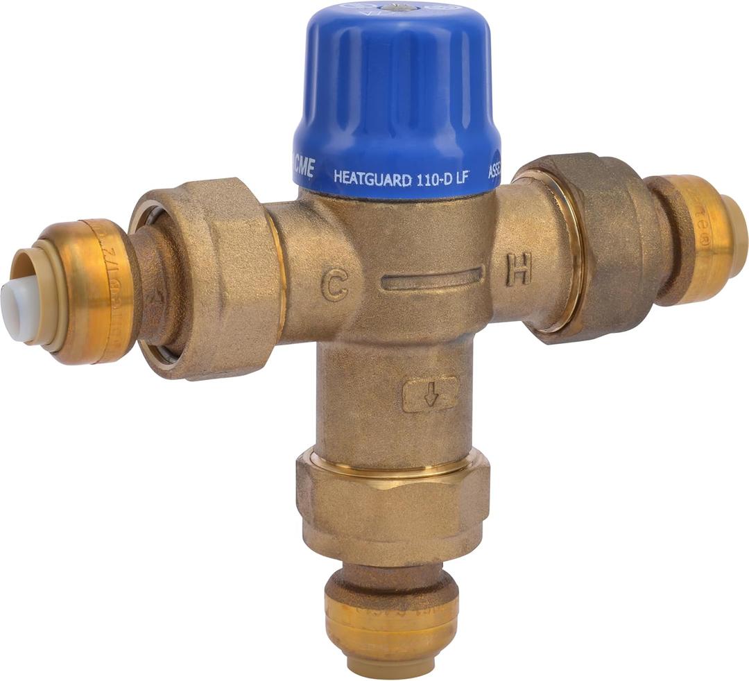 Cash Acme 1/2 Inch HG110-D Thermostatic Mixing Valve with SharkBite Union Connections, Brass Plumbing Fitting, 24504