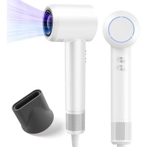 Hair Dryer, Ionic High-Speed Blow Dryer for Fast Drying with Brushless Motor, Portable Professional Hair Dryers with Magnetic Concentrator, Quiet Compact Hairdryer for Women & Men, Travel/Home/Salon (White)