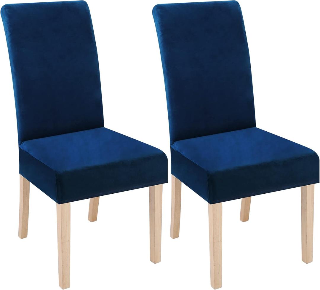 Smiry Velvet Stretch Dining Room Chair Covers Set of 2, Soft Removable Washable Chair Slipcovers Kitchen Parsons Chair Protector, Federal Blue