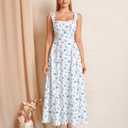KUTUMAI Women Summer Bow Tie Floral Corset Midi Engagement Photo Dress (White, S)