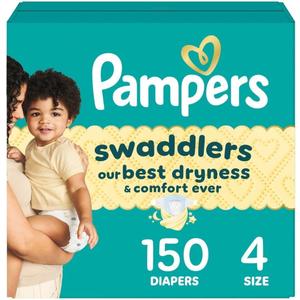Pampers Swaddlers Diapers, Size 4 (15-34 lbs), 150 Count, Absorbent, Keeps Baby Dry and Comfortable, Skin Safe Disposable Baby Diaper