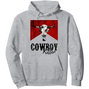 Funny Western Cowgirl vintage Cowboy Killers for girl Pullover Hoodie (Gray, L)