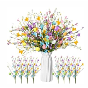 Giegxin 12 Pack 15.7 Inch Artificial Easter Flower Decorations Easter Egg Picks Colored Winter Jasmine Decorative Spring Floral Stems Flower Centerpieces for Table Home Decor(Easter Egg) 