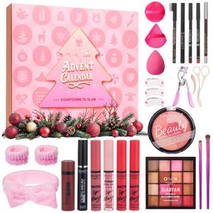 Makeup Advent Calendar 2025 Teen Girls Women, 24 Days Beauty Make Up Advent Calendar with Essential Lips, Eyes & Face Kit, Christmas Xmas Cosmetic Girly Gift Set for Ladies Mom Tween Teenage Girls