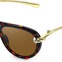 Oversized Aviator Sunglasses for Women with Gold Temples Trendy Large Big Double Bridge 2026 Designer Ladies Shades (A- Tortoise/Brown)