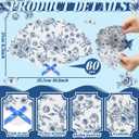 60 Pcs Blue Flower Plastic Hand Fans with Bow Bulk Wedding Favor Fans for Guests Gifts Plastic Chinoiserie Handheld Decorations for Mediterranean Bridal Shower Bridesmaid Party