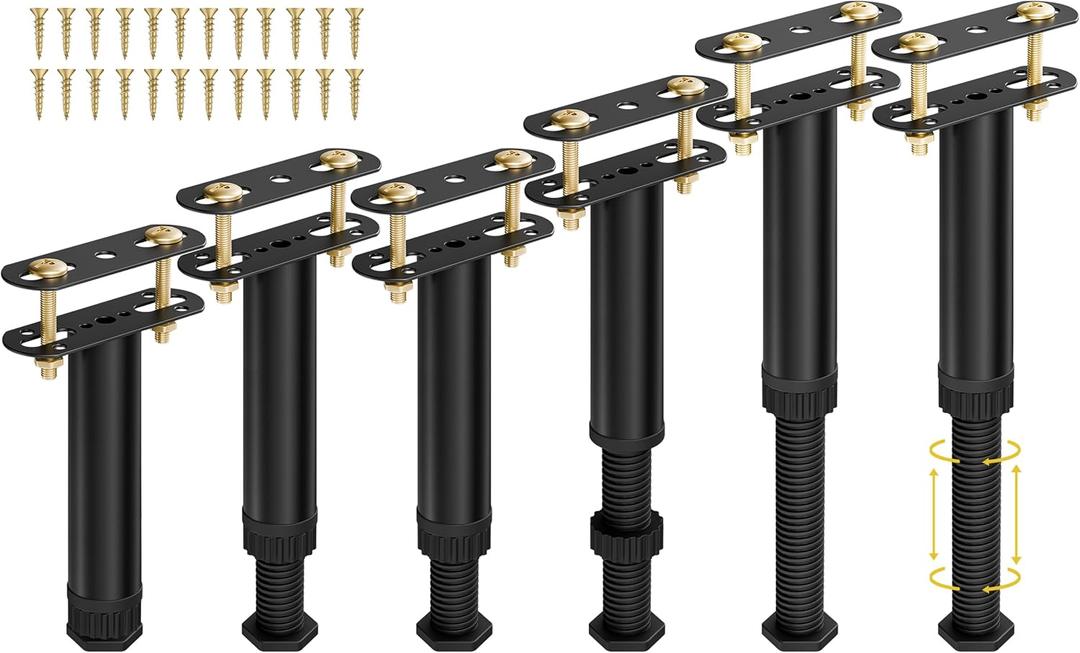 Wlrrcwdttc 6 Pcs Adjustable Height Bed Support Legs 7.08-12.5 inch with Locking Ring, Bed Frame Center Support Legs for Bed Frame/Bed Center Slat/Furniture, Bed Legs Replacement Bed Slats Support Legs