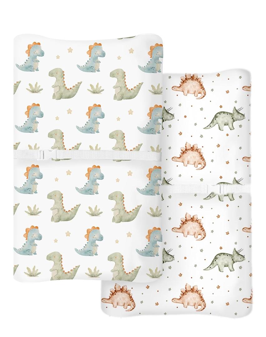 Changing Pad Cover for Baby Boys Girls 2 Pack, Fits Standard 3216 Changing Table Pads, Silky Breathable Stretch Knit, Machine Washable (Tiny Dinos)