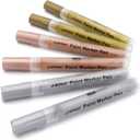 Gold Paint Pens with Silver,Rose Gold, Acrylic paint Pens for Rock Painting, Wood, Fabric, Glass, Canvas, Scrapbooking, Card DIY Metallic Acrylic Marker (2mm)