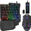 One Handed Half Keyboard Mouse USB Spilitter Type-C Adapter Gaming Combo with RGB LED Backlit 7200DPI CPI Customize 4 Port Adapter Mini Size Small Wired Set for LOL/Wow/fortnite/Dota/PUBG