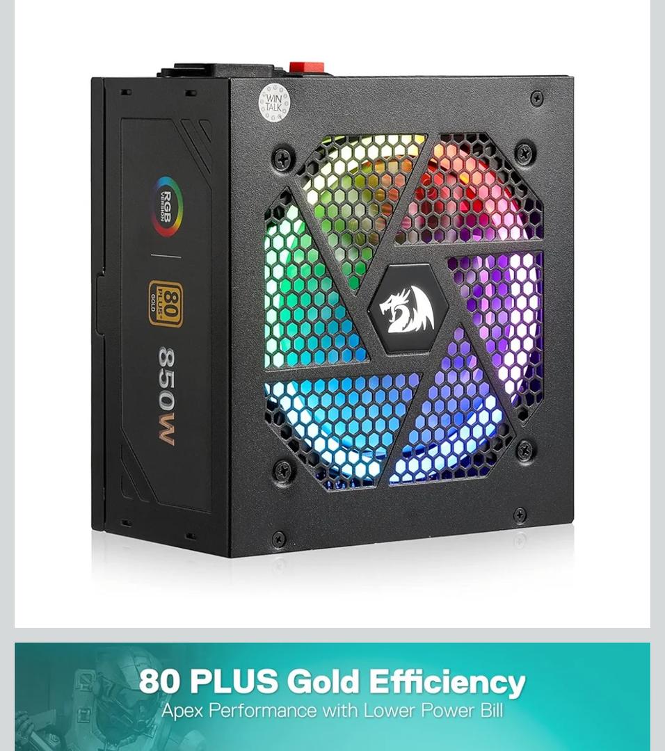 Redragon RGPS-850W 80+ Gold 850 Watt Power Supply w/Upgraded ATX 3.1 & PCIe 5.1 Fully Modular, 100% Japanese Capacitors, Smart ECO Low Noise RGB Fan