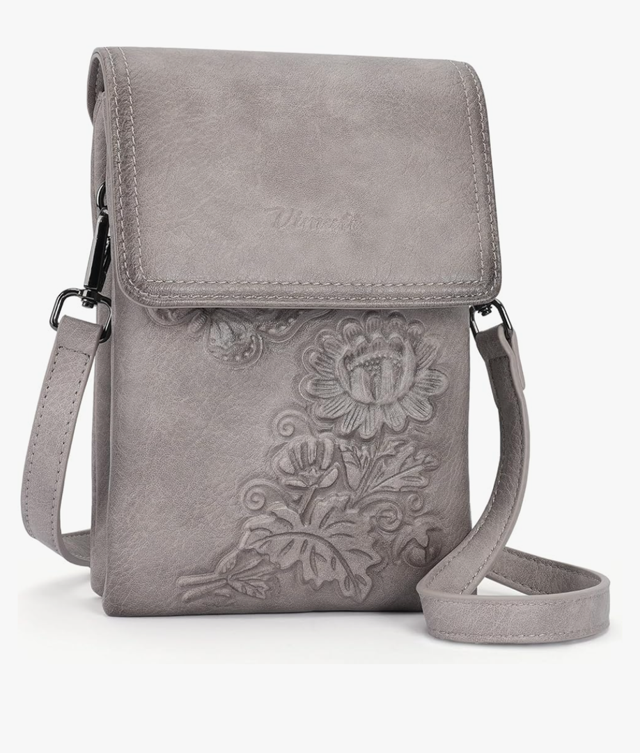 Small Crossbody Bags for Women Trendy Vegan Leather Cell Phone Bag Embossed Flower Design Wallet Purses with Strap
