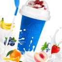 1 Pack Slushie Cup, Slushy Maker Cups, Magic Frozen Squeeze Cups for Ice Cream Juice Milk Yogurt, DIY Smoothie Cooling Cup with Lid and Straw for Kids Friends Family Blue