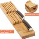 TIOPGHAD Bamboo-Silverware-Drawer-Organizer-Kitchen, Expandable Utensil Holder Cutlery Tray Flatware Organization Adjustable Wood Tableware Dividers Storage (with Removable Knife Block)(Natural)