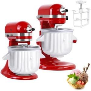 Ice Cream Maker Attachment for KitchenAid Mixers, Fits KitchenAid Stand Mixers, Frozen Ice Cream & Sorbet Gelato Maker for KitchenAid, White(Machine/Mixer Not Included)