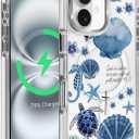 for iPhone 13/iPhone 14 Case, Clear with Ocean Turtle Shell Collage Pattern Campatible with Magsafe Soft Protective Case for Women Girl (White)