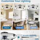 VOLISUN Low Profile Ceiling Fans with Lights and Remote, 24in Flush Mount Ceiling Fan with Light, 3000K-6500K Dimmable Fandelier LED Fan Light, Black Bladeless Ceiling Fans with Lights for Bedroom
