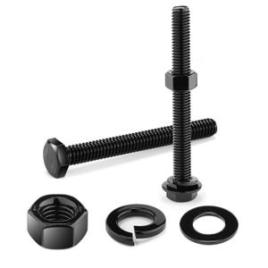 3/8-16 x 4 Hex Head Screw Bolt, Nuts, Flat & Lock Washers, 20Pcs 18-8 (304) Stainless Steel, Fully Threaded, Black Oxide by SG TZH