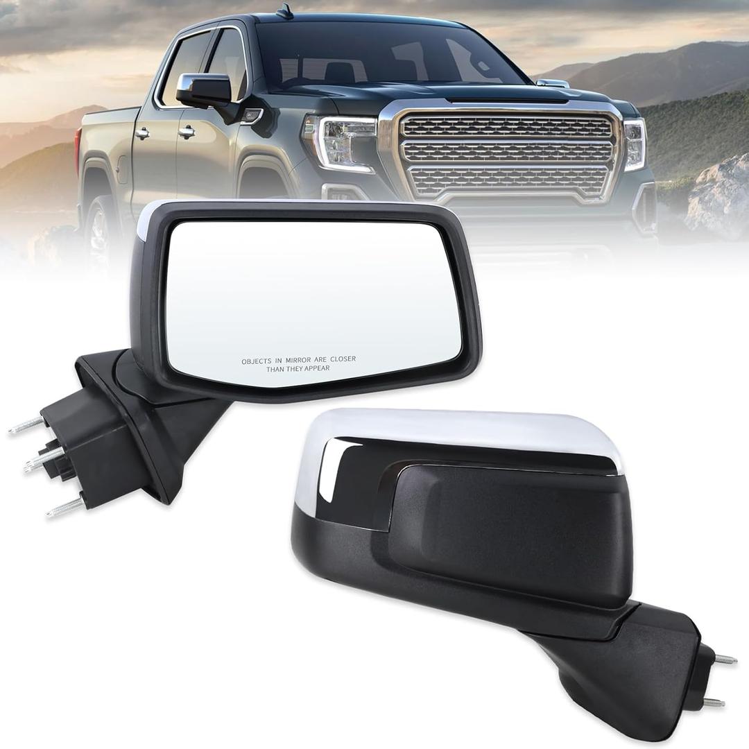 Lqito Right Passenger Side Mirror Compatible with 2019-2026 GMC Sierra 1500, Manual Folding, Power Glass, Heated, Temperature Sensor (Matte Black,7Pins)