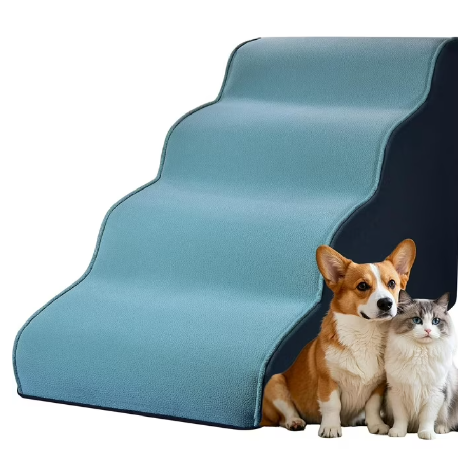 Dog Stairs for Small Dogs 19.7”H, Cowhide-Pattern Flocking Fabric, with Cushioning Support Layer,4-Step Dog Steps for High Bed, Couch,Sofa, and Chair,  Non-Slip Balanced Pet Ramp Indoor