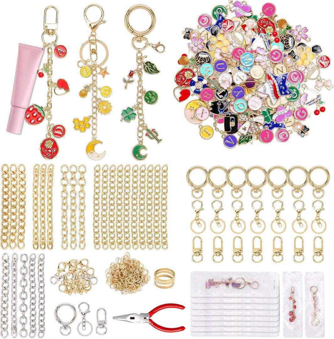 533 Pcs Charms Lip Gloss Keychain Making Kit,Including Key Clips, Lobster Claw Keychains, Extension Chains, Jewelry Pliers, and Bag Charm kit, Suitable for Jewelry Making,Christmas gift for women